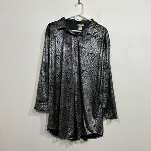 Keri Ann Metallic Paisley Print Silky Button Down Women’s Size 24